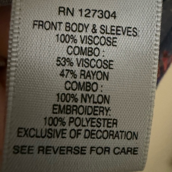 John Mark Navy Multicolor Open Front Patchwork Kimono, 3/4 Sleeves, size L EUC - Picture 6 of 8